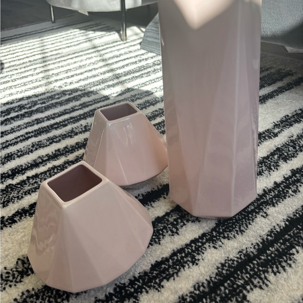 West Elm Blush Geometric Vase Trio